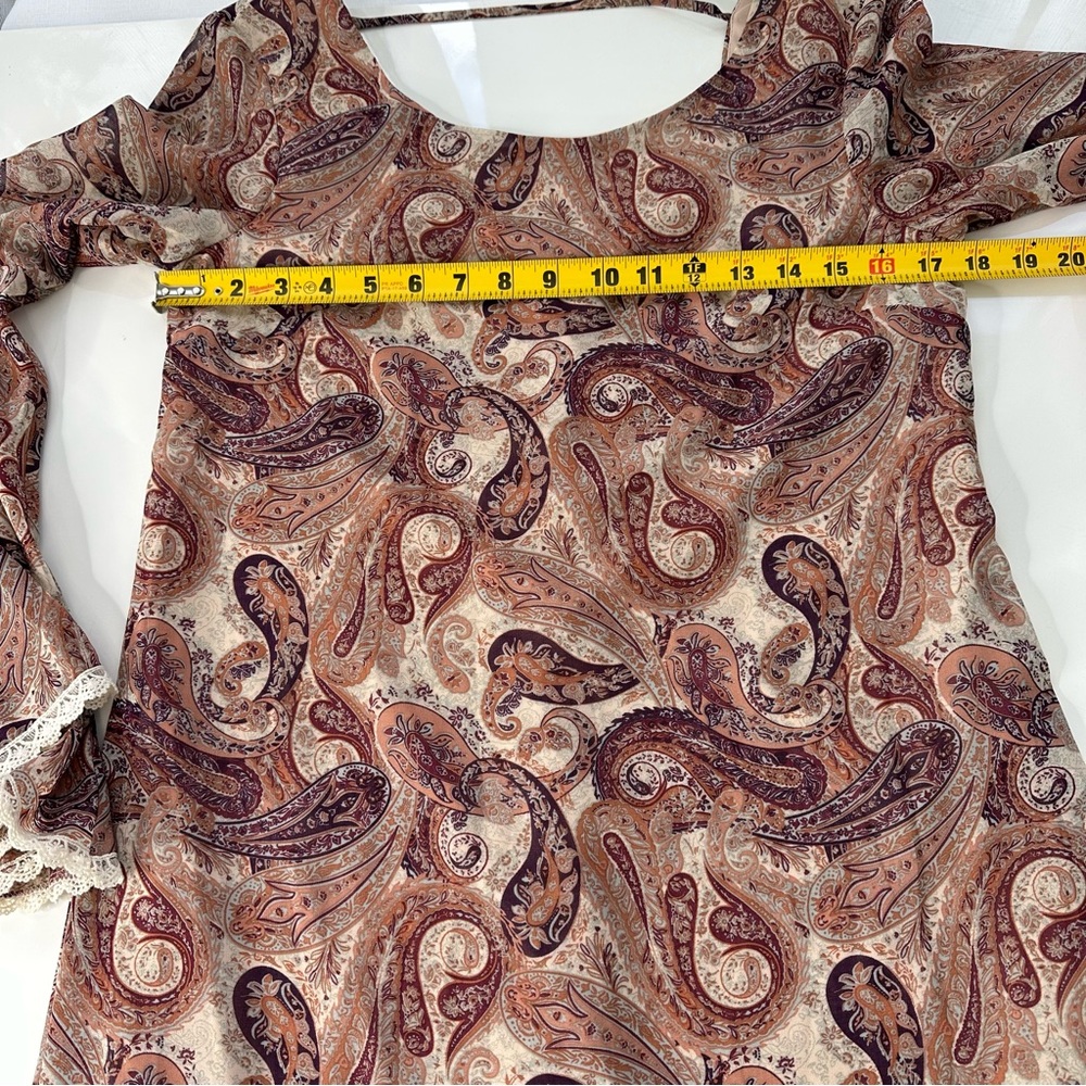 XHILARATION mini DRESS or TUNIC TOP BoHo, paisley, print long sleeve Romantic S - Picture 6 of 8